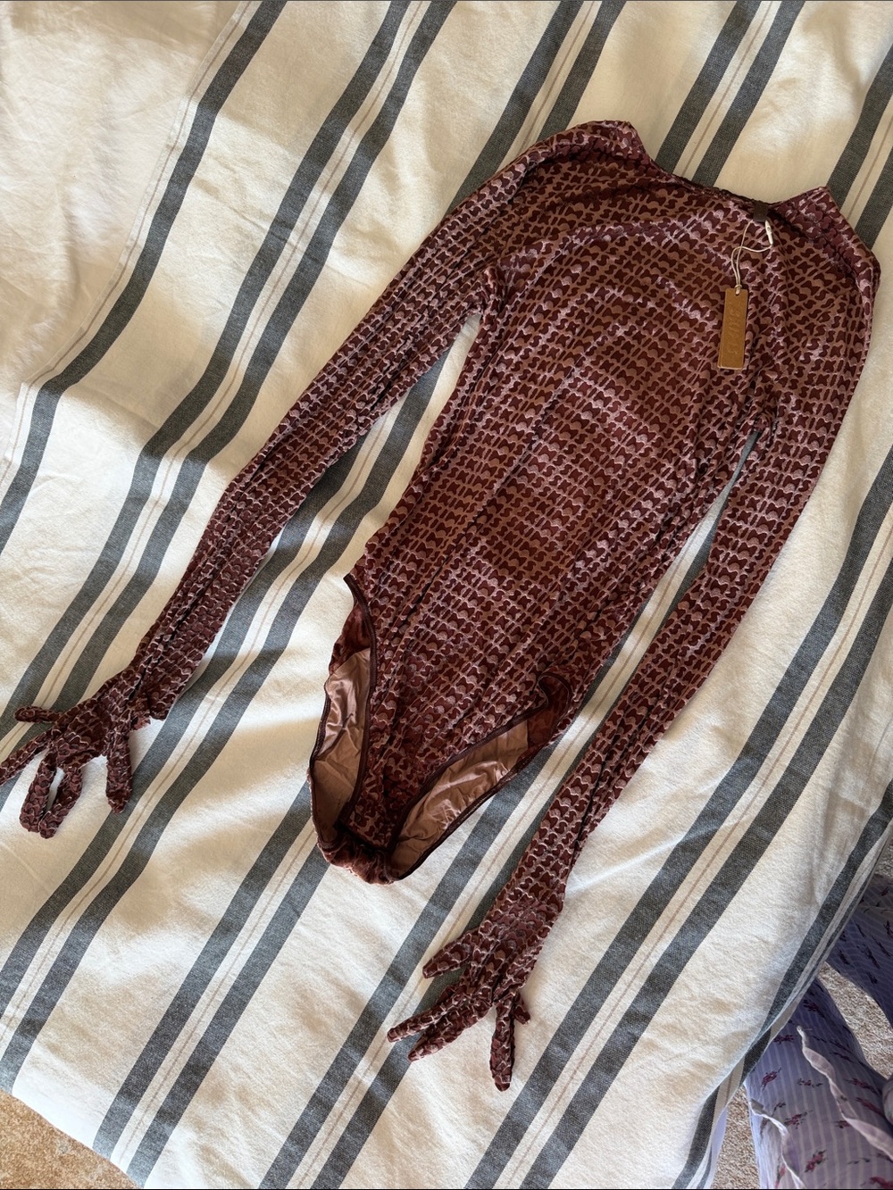 SKIMS Long Sleeve One-Piece bodysuit in Chestnut Print